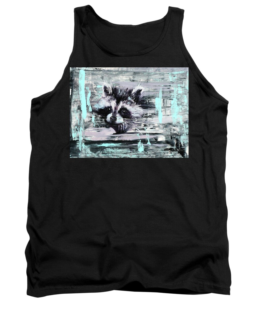 Raccoon Tank Top featuring the painting Little Mischief by Sandi Snead