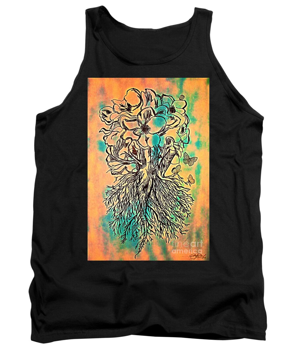 Painting Tank Top featuring the painting Magnolia Roots Gold and Green by Barbara Donovan
