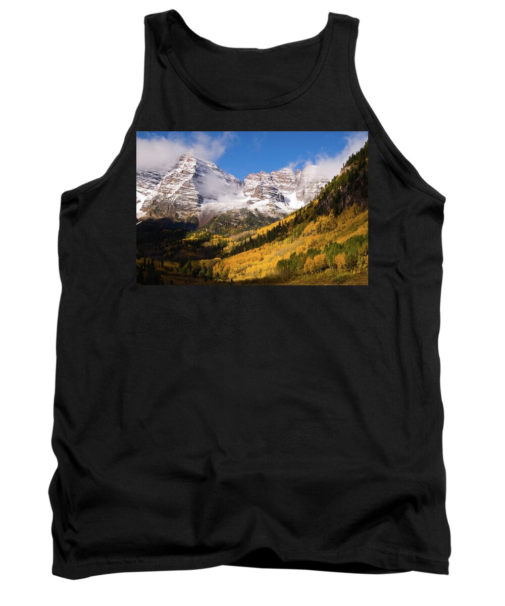 Colorado Tank Top featuring the photograph Maroon Bells by Steve Stuller