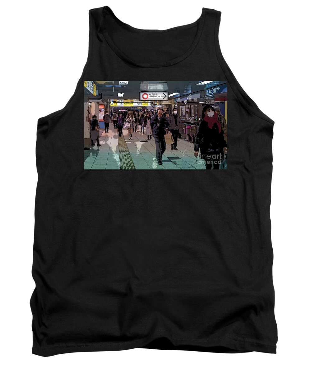 Pedestrians Tank Top featuring the photograph Marunouchi Line, Tokyo Metro Japan Poster by Perry Rodriguez