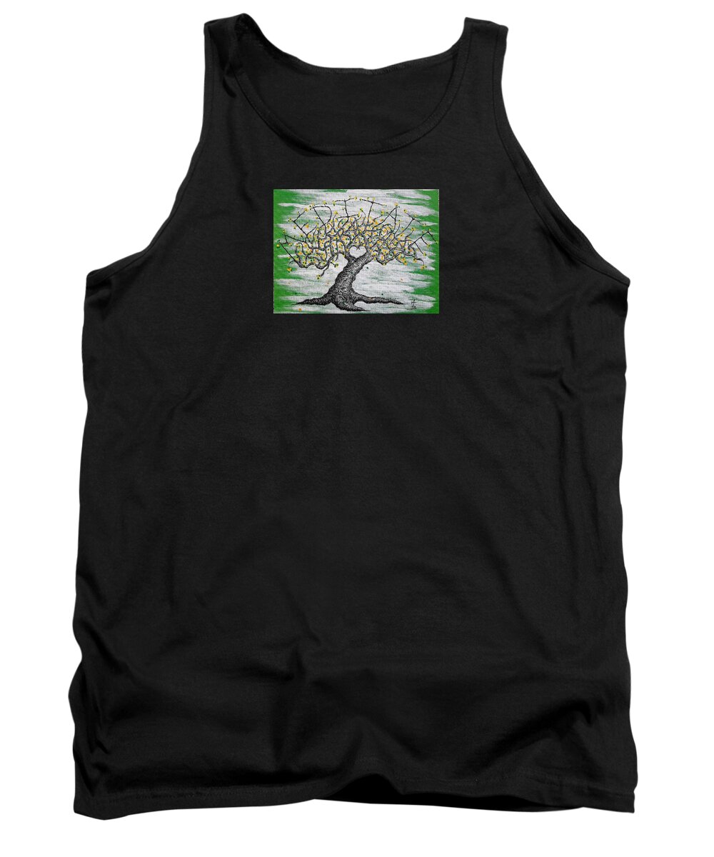 Meditate Tank Top featuring the drawing Meditate Love Tree by Aaron Bombalicki