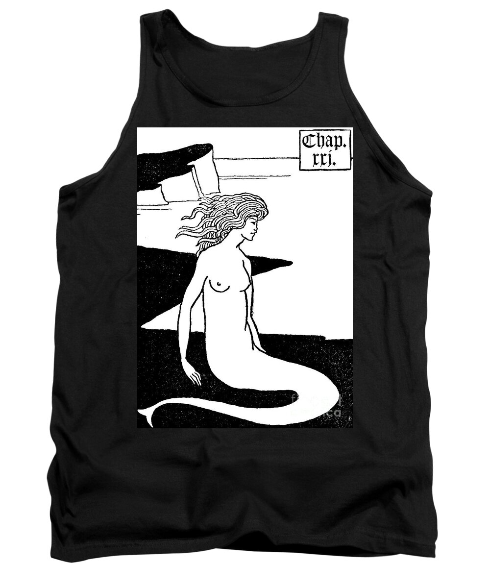 Siren Tank Top featuring the drawing Mermaid illustration from Le Morte d'Arthur by Thomas Malory by Aubrey Beardsley