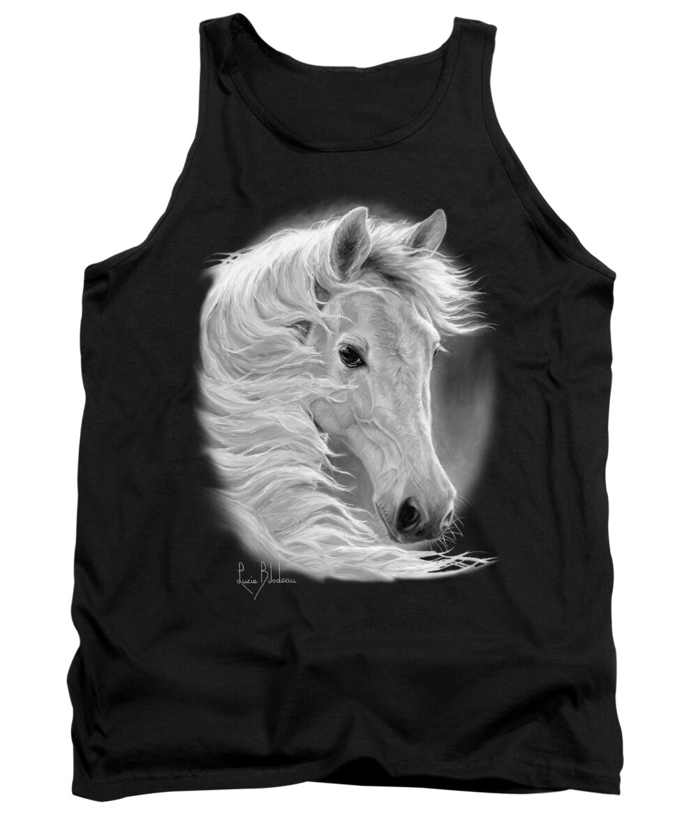 Horse Tank Top featuring the painting Midnight Glow - Black and White by Lucie Bilodeau