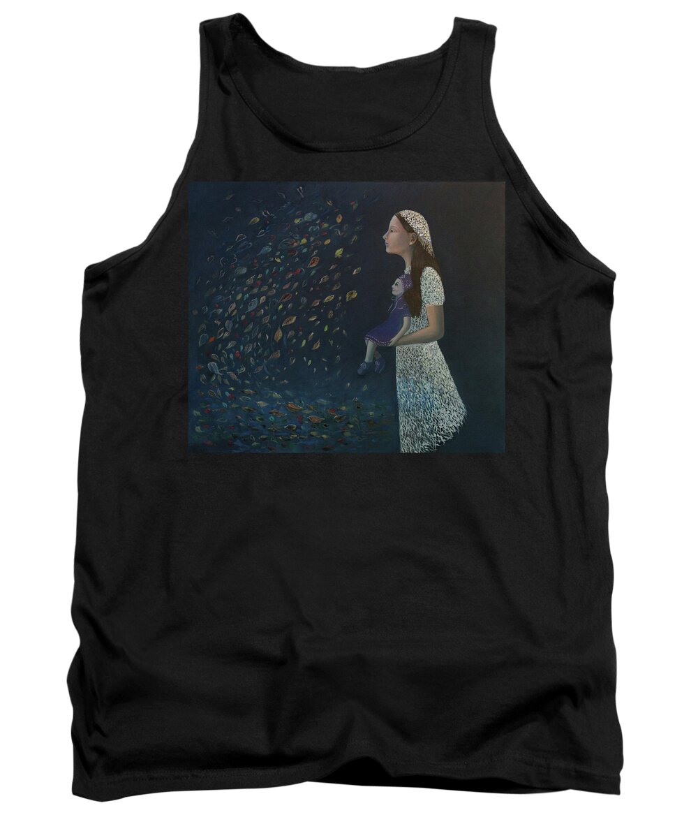 Autumn Tank Top featuring the painting Miss Frost Watching the Autumn Dance by Tone Aanderaa