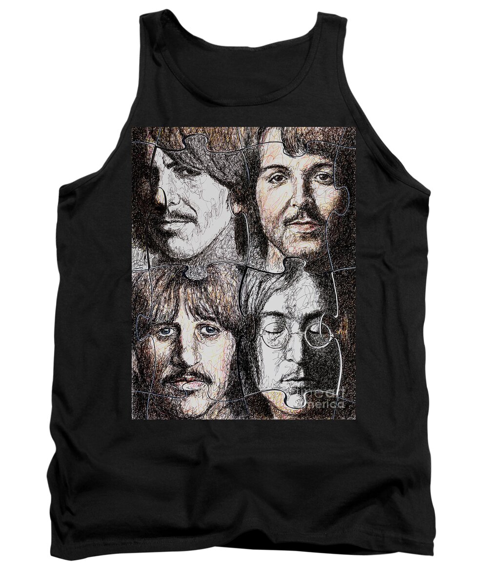 Beatles Tank Top featuring the drawing Missing Pieces by Maria Arango