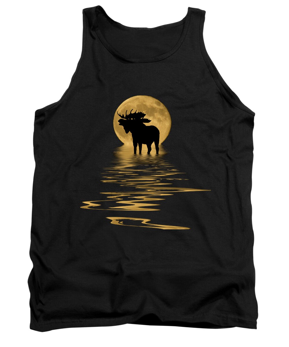 Colorado Tank Top featuring the mixed media Moose in the Moonlight by Shane Bechler