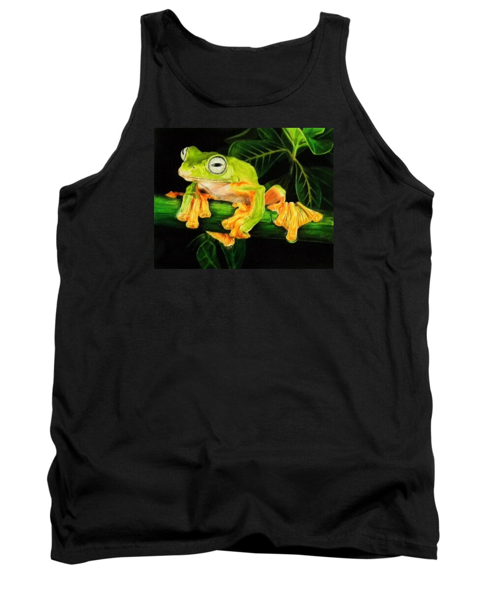 Frog Tank Top featuring the drawing Musky Flying Frog by Barbara Keith
