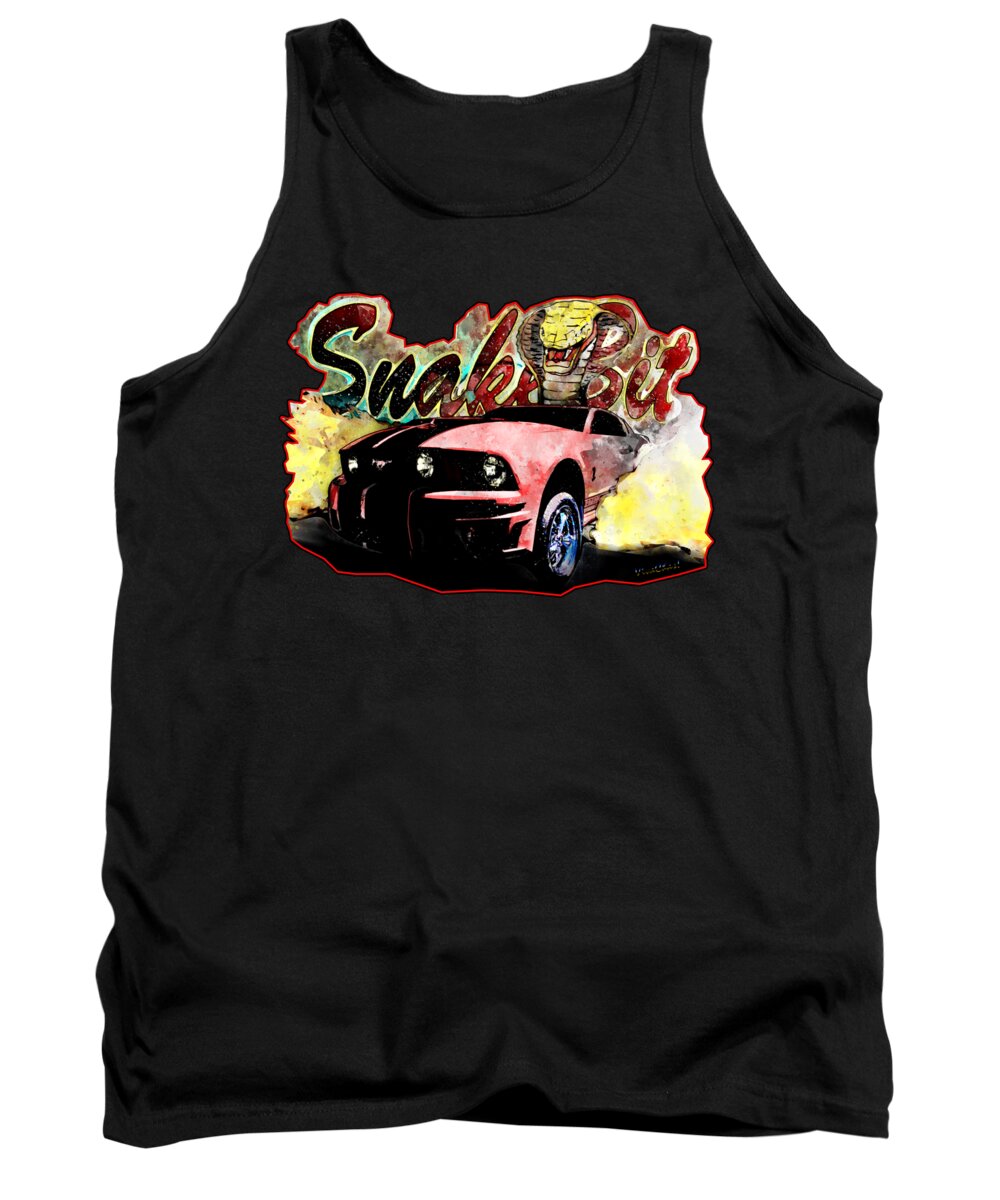 Mustang Tank Top featuring the mixed media Mustanger SnakeBit BurnOut Hot Rod Art by Chas Sinklier