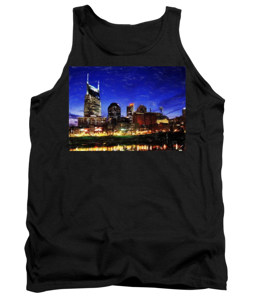 Landscape Tank Top featuring the painting Nashville At Twilight by Dean Wittle