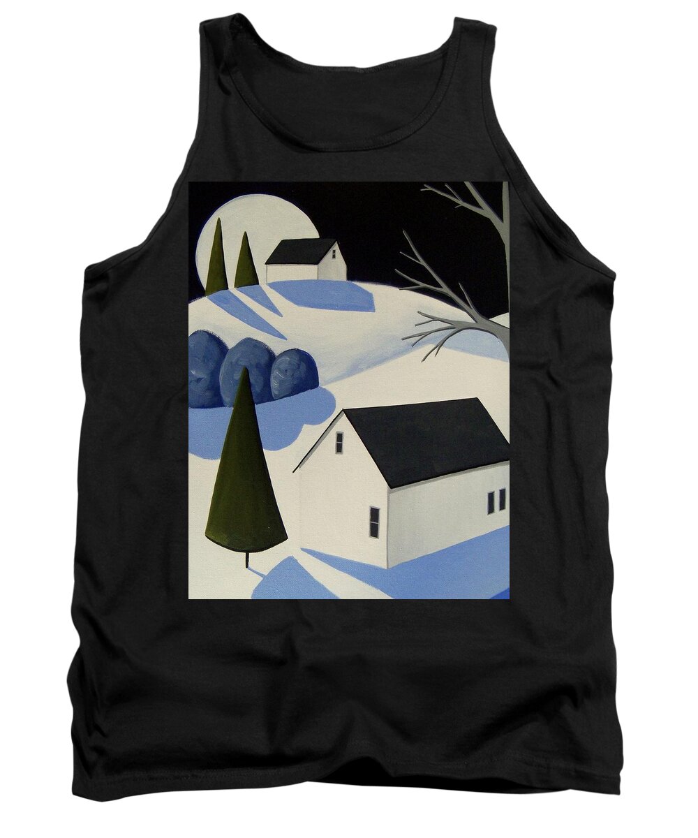 Folk Art Tank Top featuring the painting New Snow - modern contemporary landscape by Debbie Criswell
