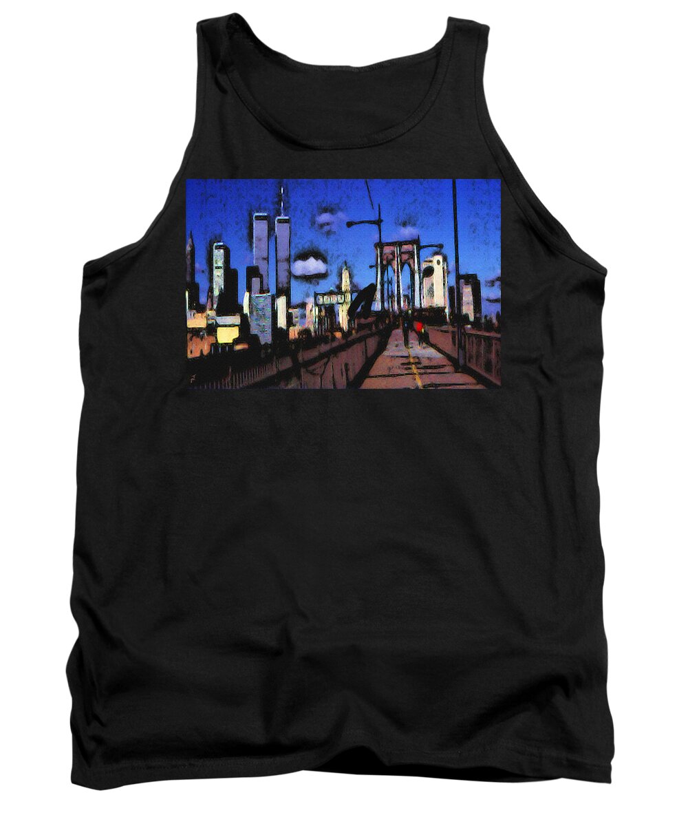 New+york Tank Top featuring the painting New York Blue - Modern Art Painting by Peter Potter