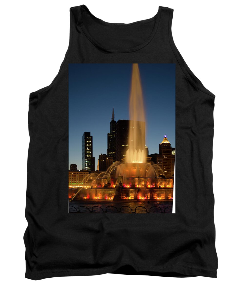 Fountain Tank Top featuring the photograph Night time fountain by Tom Potter