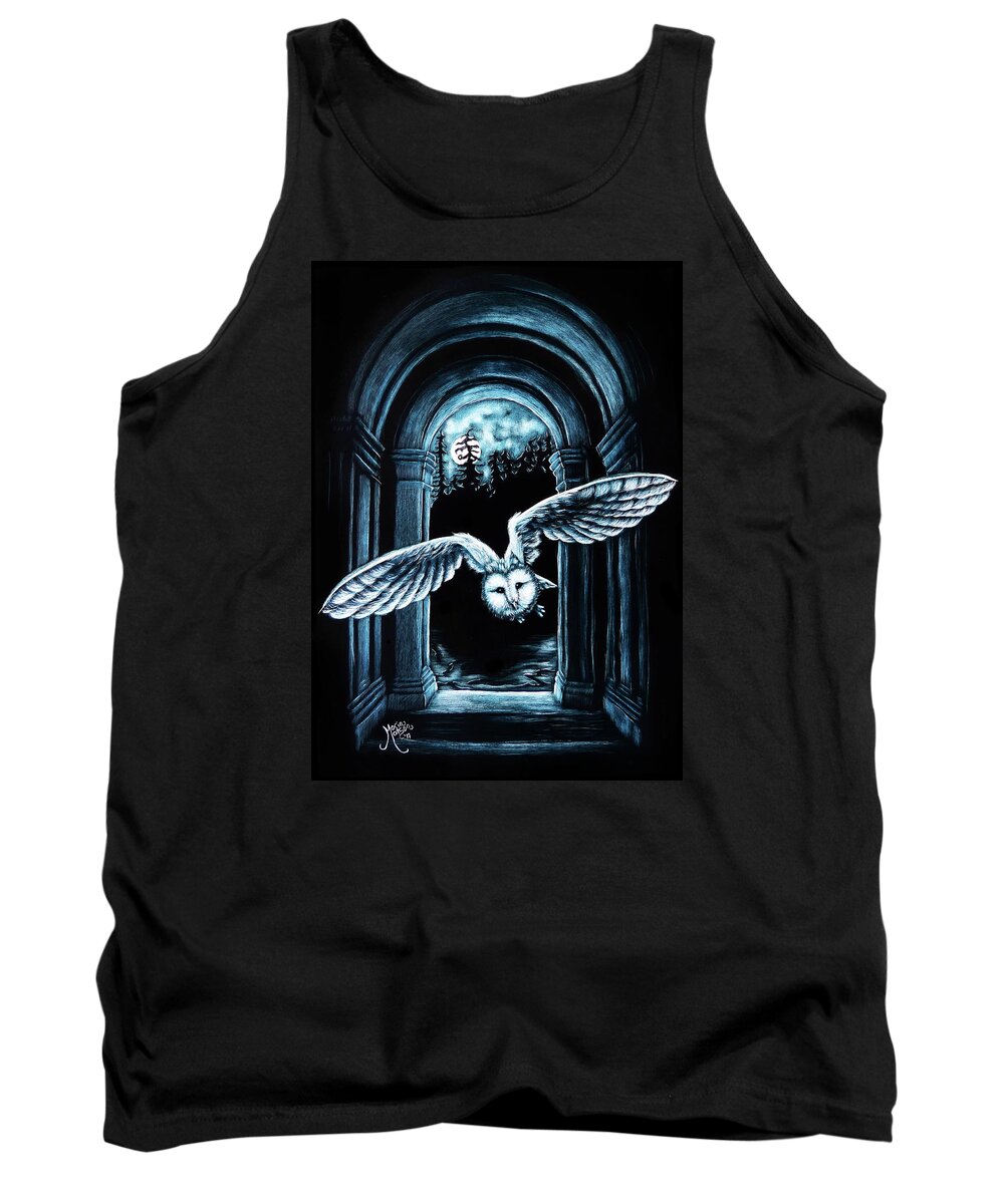Bird Tank Top featuring the mixed media Nightly Passage by Monique Morin Matson