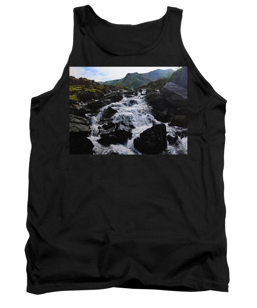 Landscape Tank Top featuring the painting Ogwen Waterfall by Harry Robertson