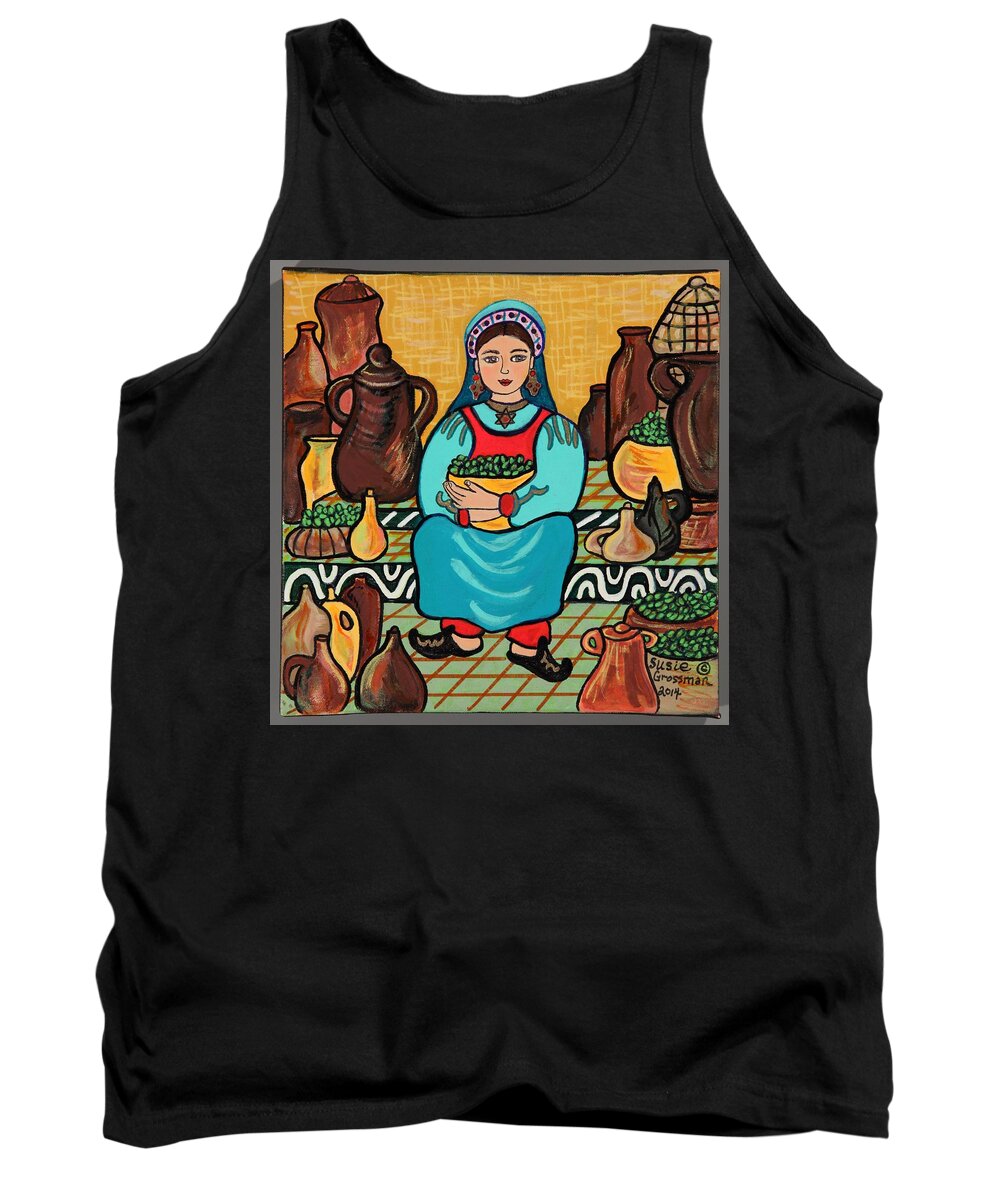 Olives Tank Top featuring the painting Olive Oil Vendor by Susie Grossman
