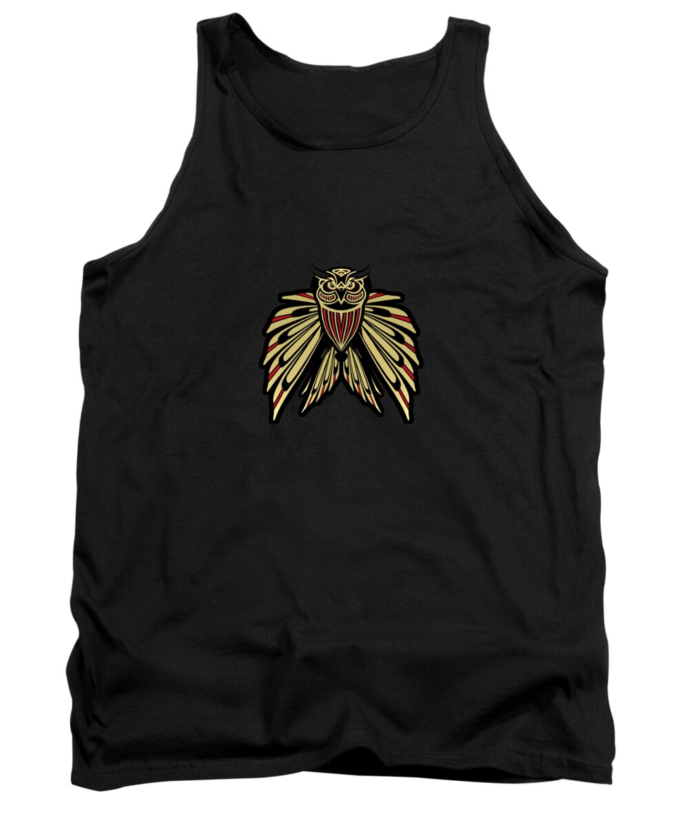 Owl Tank Top featuring the digital art Owl Totem Art in Black and Gold by Patricia Keith