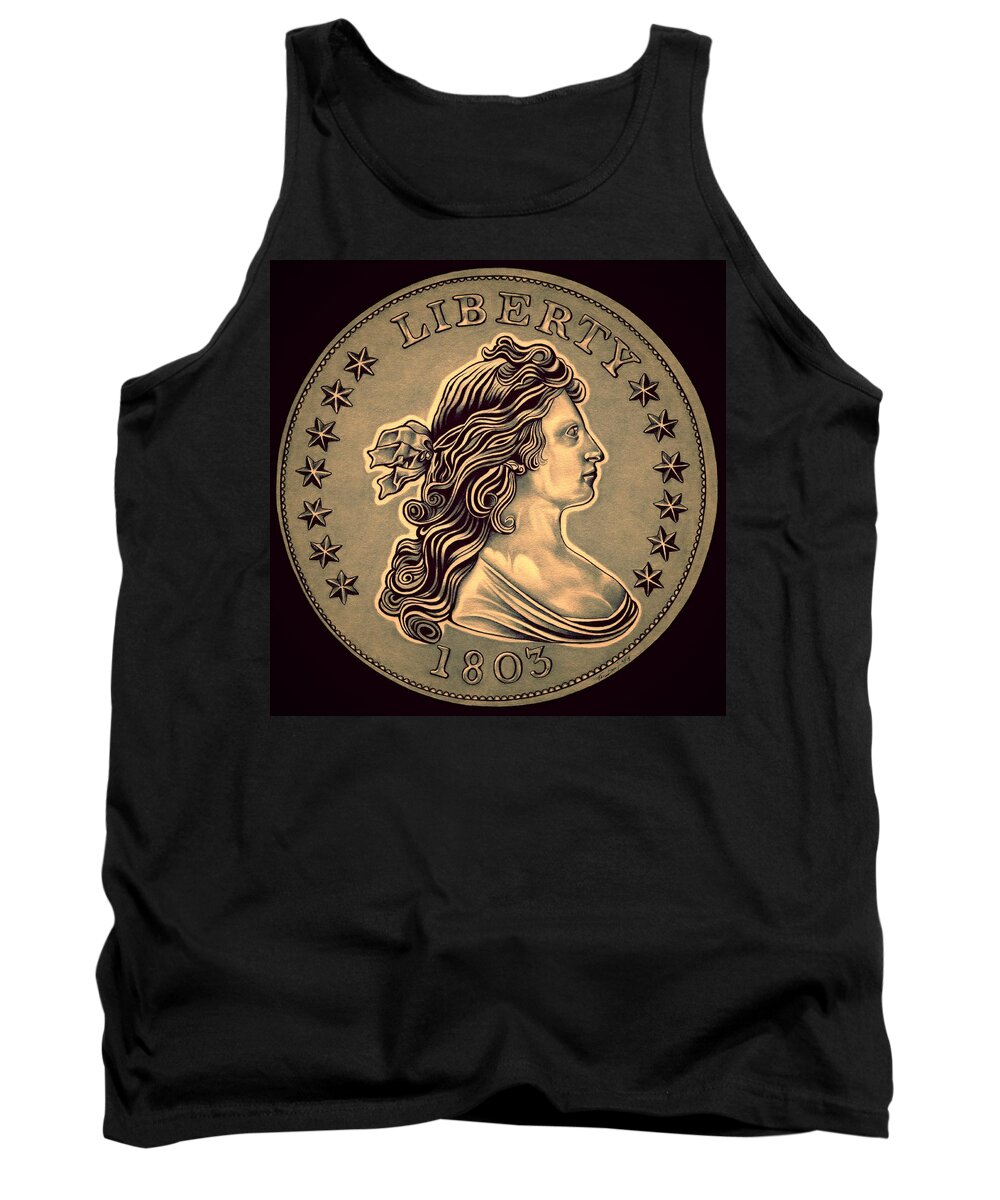Draped Bust Liberty Dollar Tank Top featuring the drawing Oxidized Draped Liberty by Fred Larucci