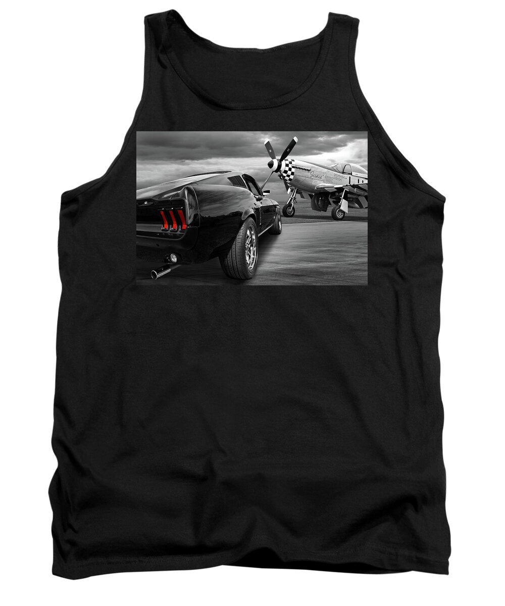 Ford Mustang Tank Top featuring the photograph P51 with Black '67 Fastback Mustang by Gill Billington