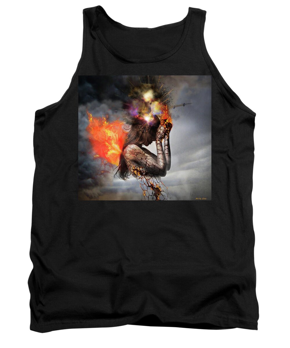 Woman In Pain Tank Top featuring the mixed media Pain by Lilia S