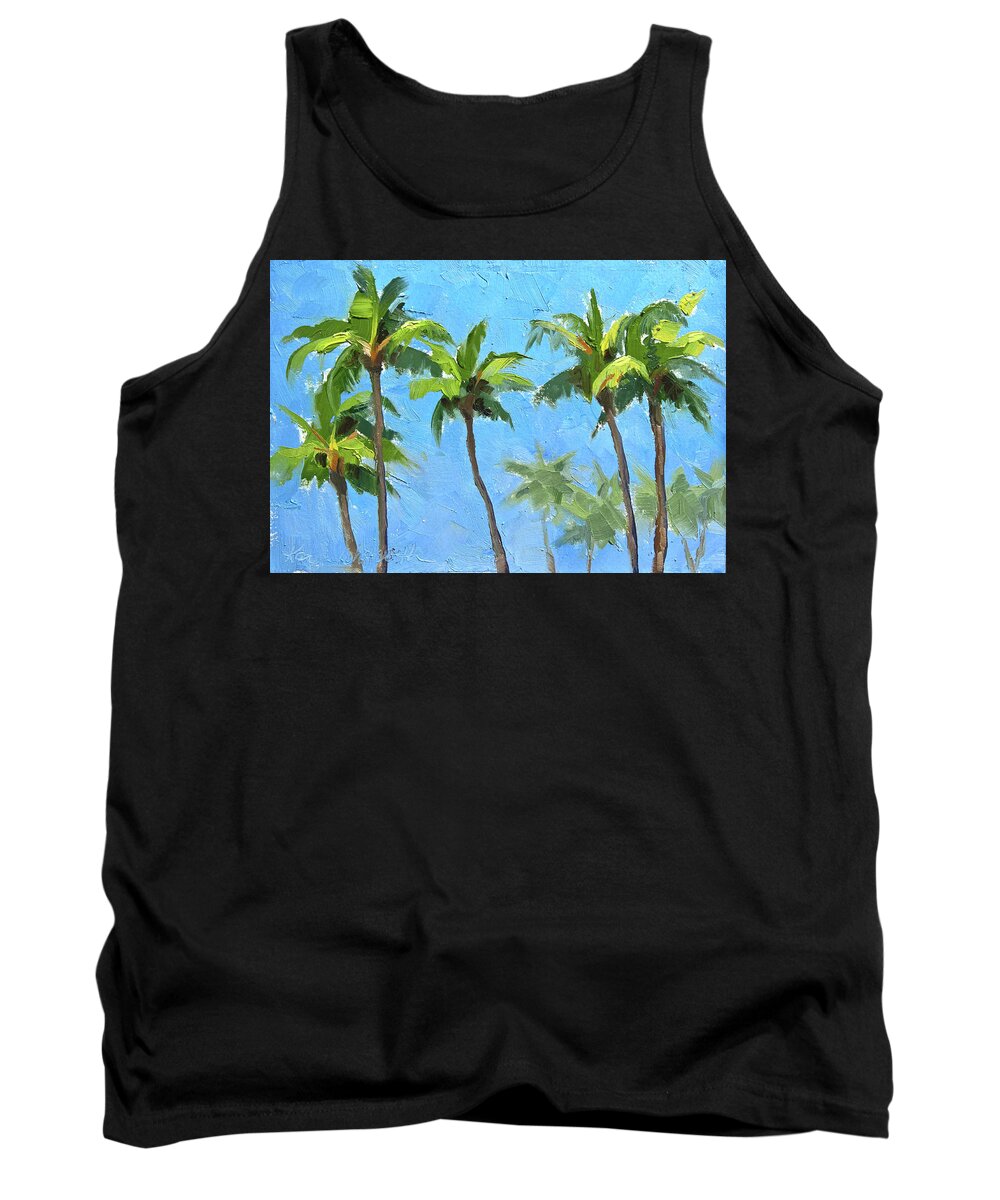  Island Tank Top featuring the painting Palm Tree Plein Air Painting by K Whitworth