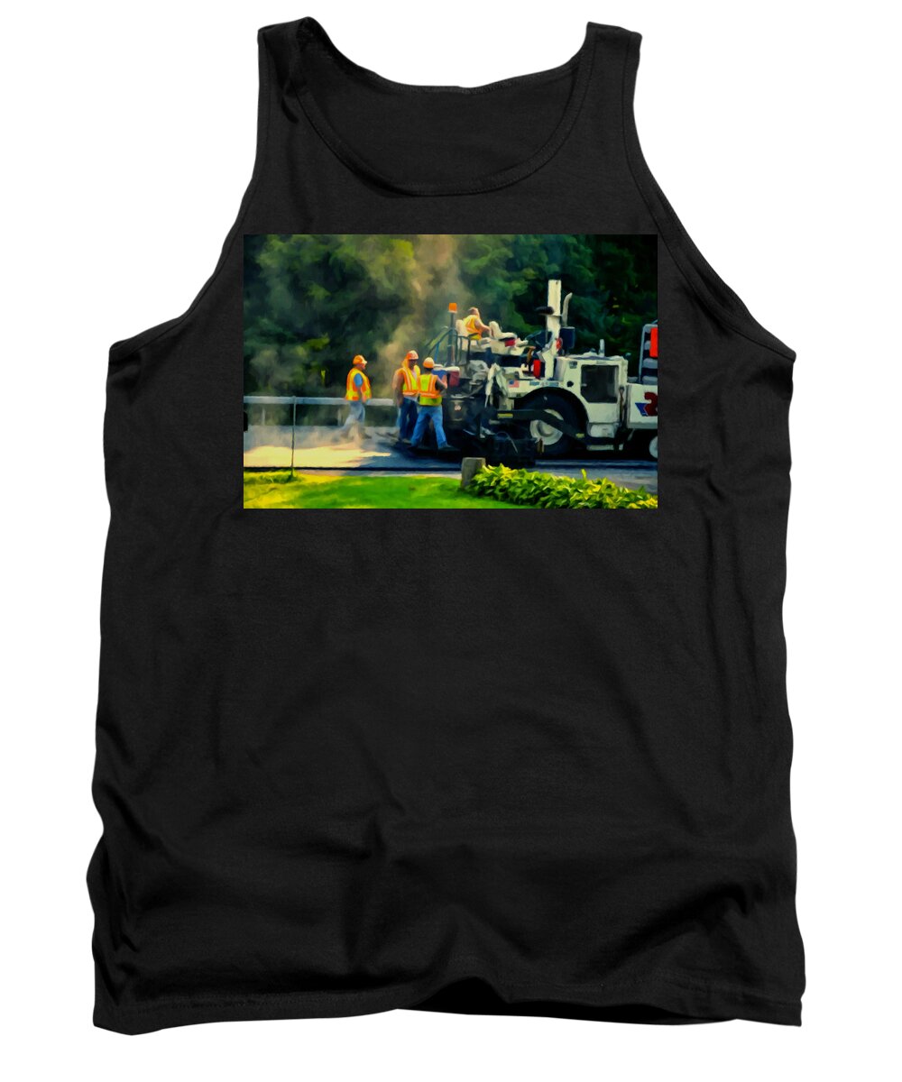 Paving Crew Tank Top featuring the painting Paving Crew by Jeelan Clark