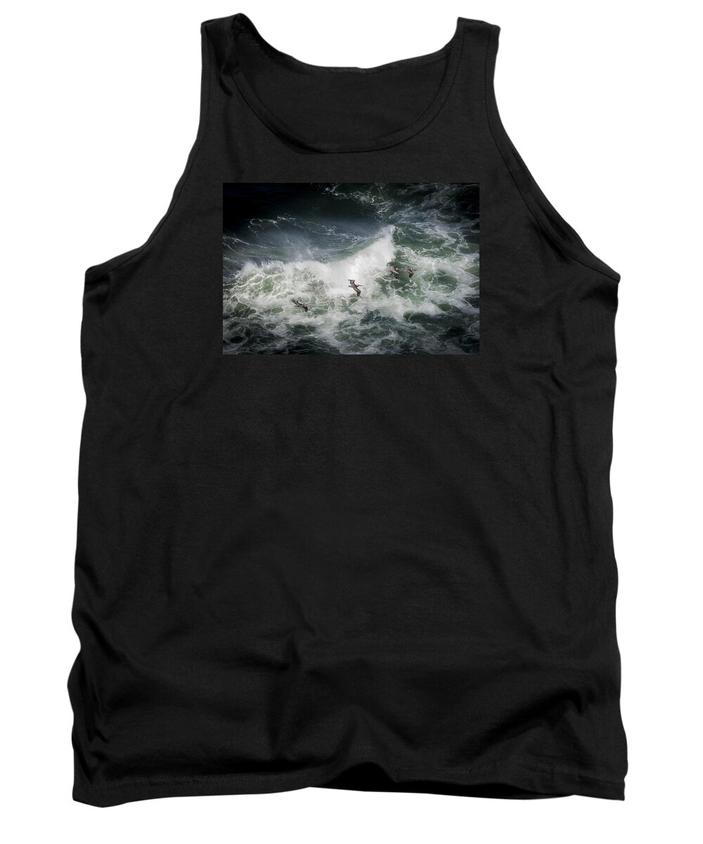 Birds Tank Top featuring the photograph Pelicans and Surf by Robert Potts