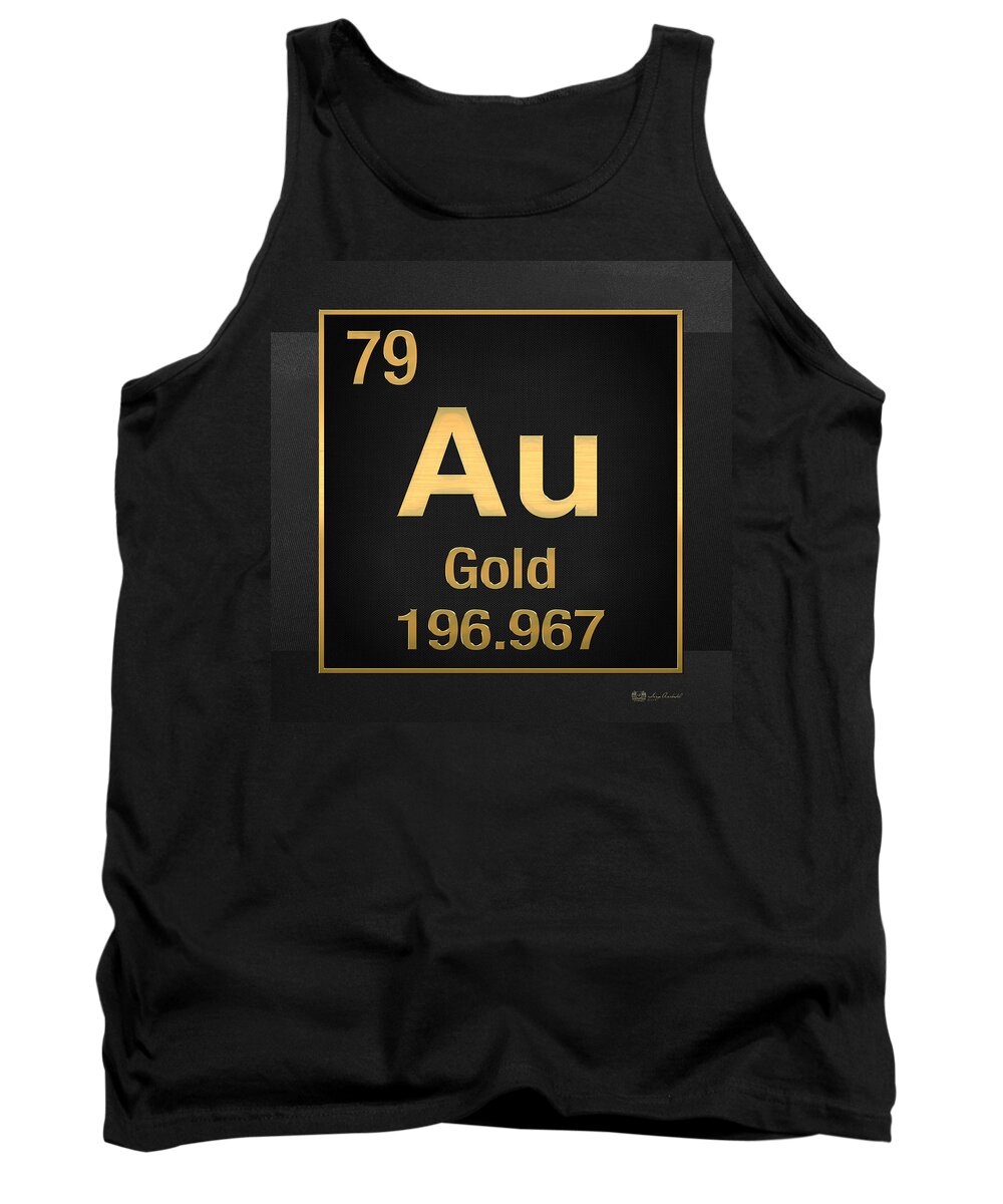 the Elements Fine Art Collection By Serge Averbukh Tank Top featuring the photograph Periodic Table - Gold on Black by Serge Averbukh