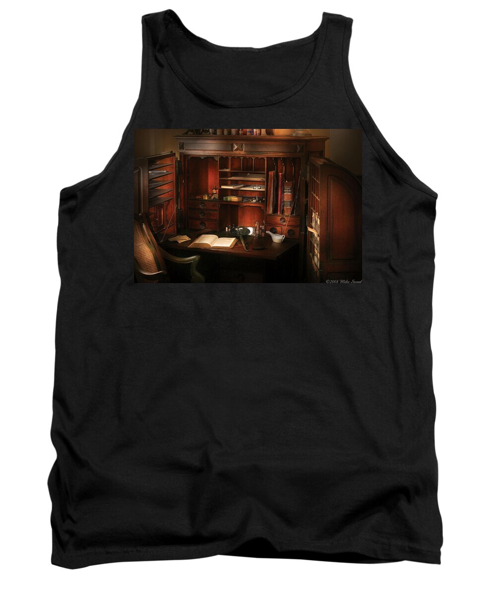 Savad Tank Top featuring the photograph Pharmacist - The Pharmacists Desk by Mike Savad