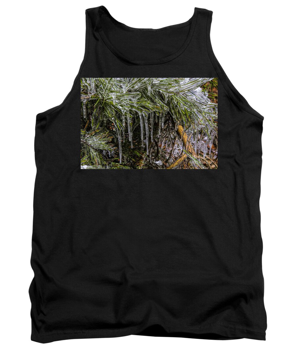 Winter Amicola Falls Tank Top featuring the photograph Pine Needlecicles by Barbara Bowen