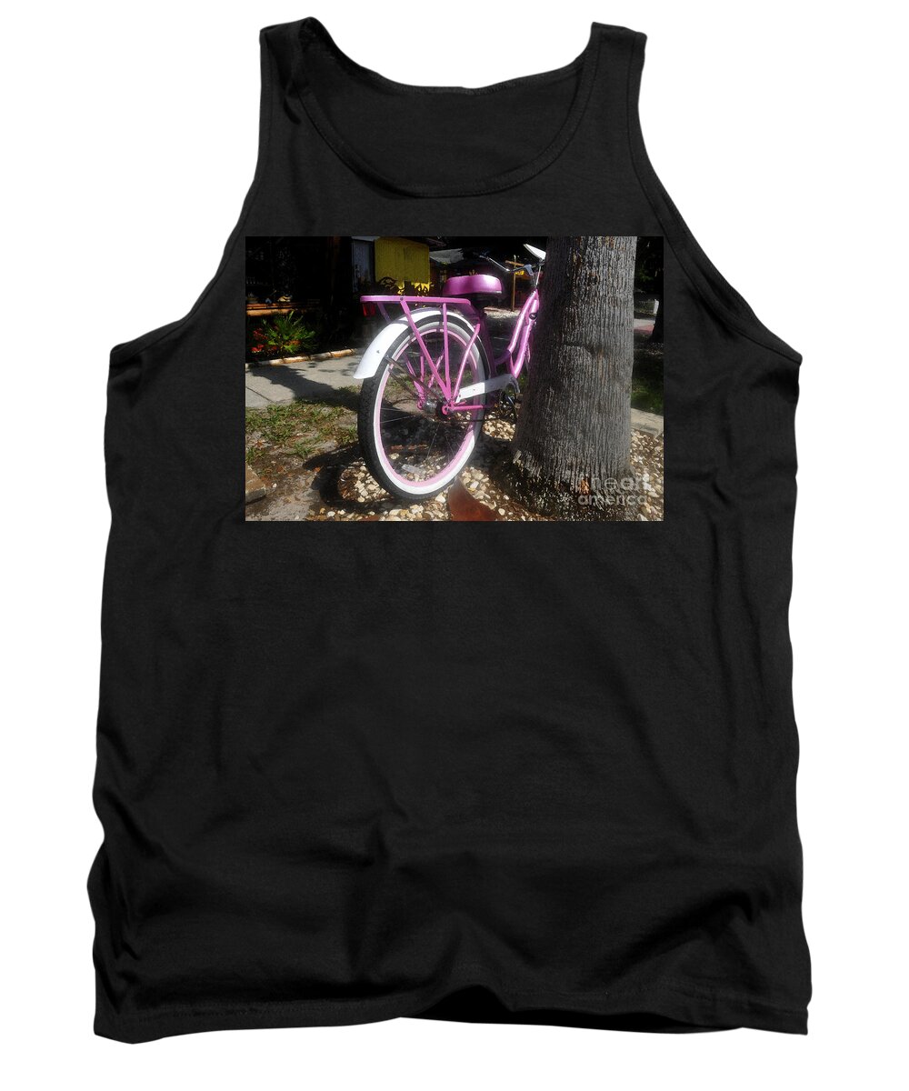 Pink Tank Top featuring the painting Pink bicycle by David Lee Thompson