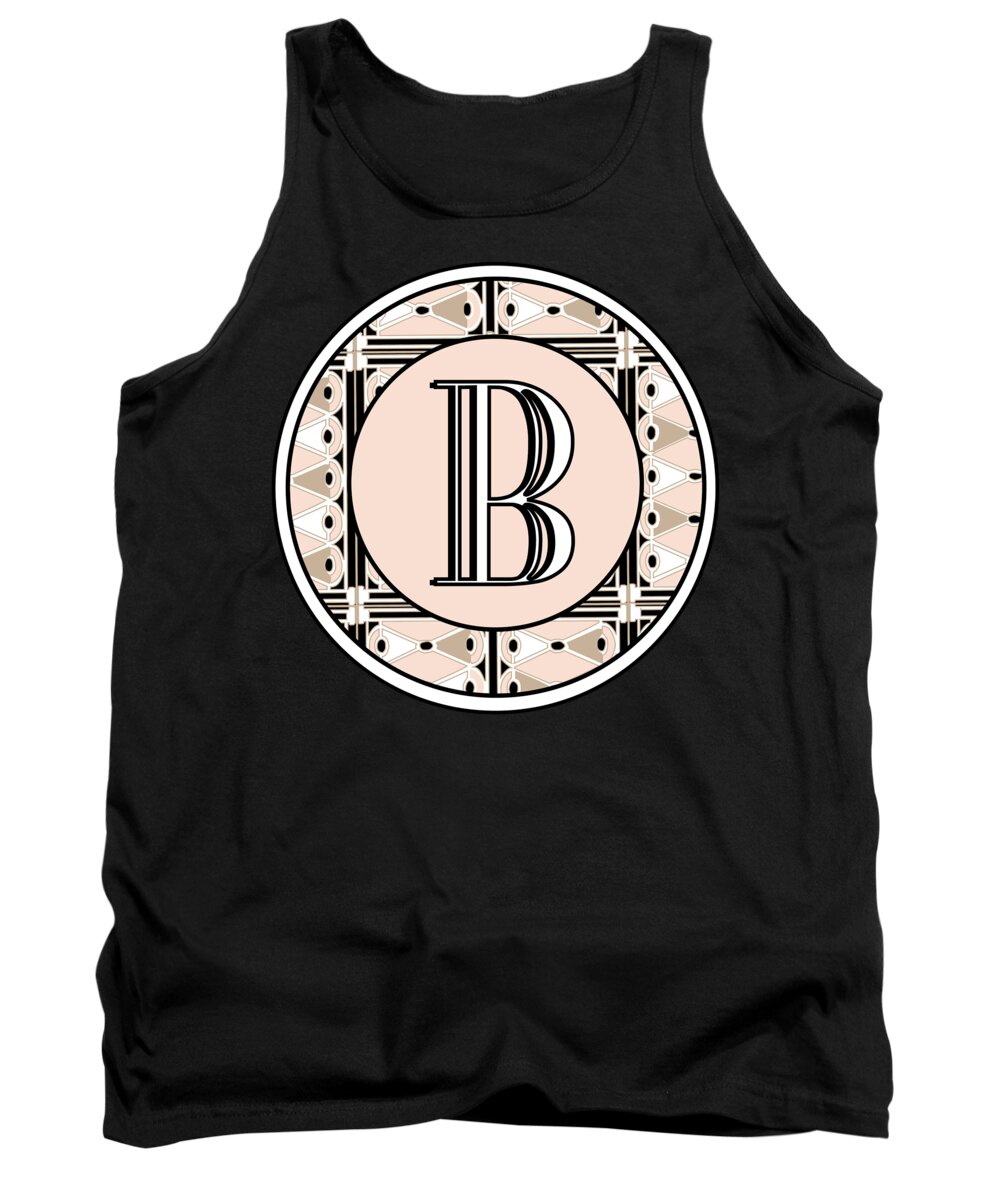 Art Deco Tank Top featuring the digital art Pink Champagne Deco Monogram B by Cecely Bloom
