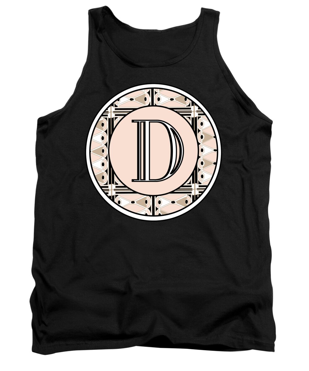 Art Deco Tank Top featuring the digital art Pink Champagne Deco Monogram D by Cecely Bloom