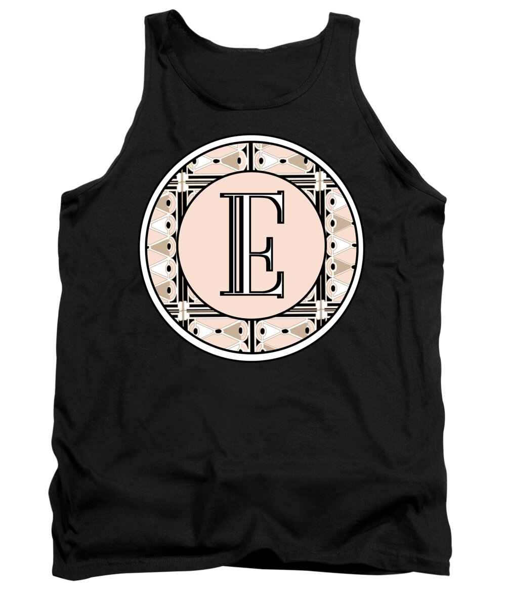 Art Deco Tank Top featuring the digital art Pink Champagne Deco Monogram E by Cecely Bloom