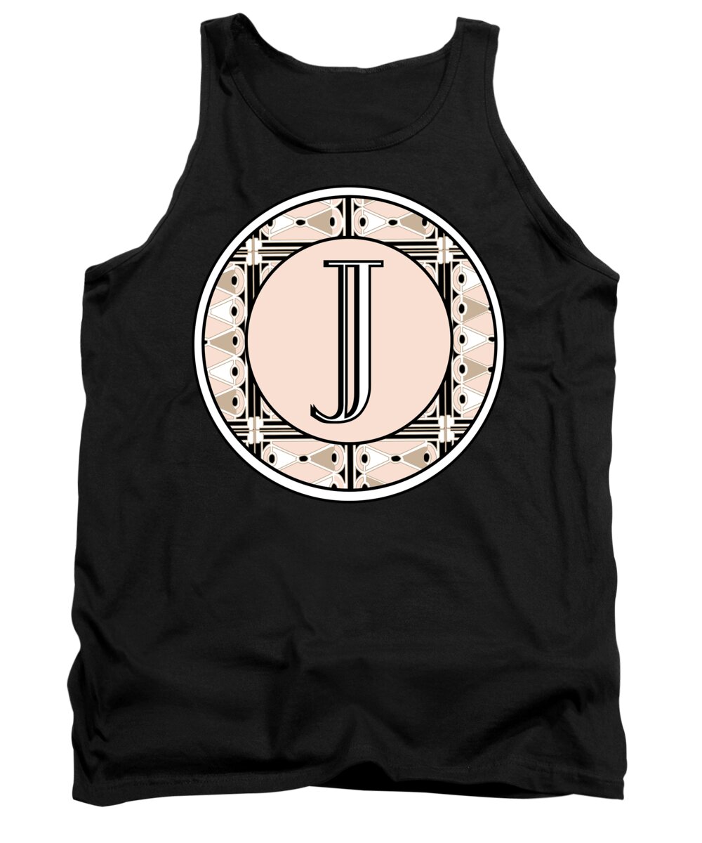 Art Deco Tank Top featuring the digital art Pink Champagne Deco Monogram J by Cecely Bloom