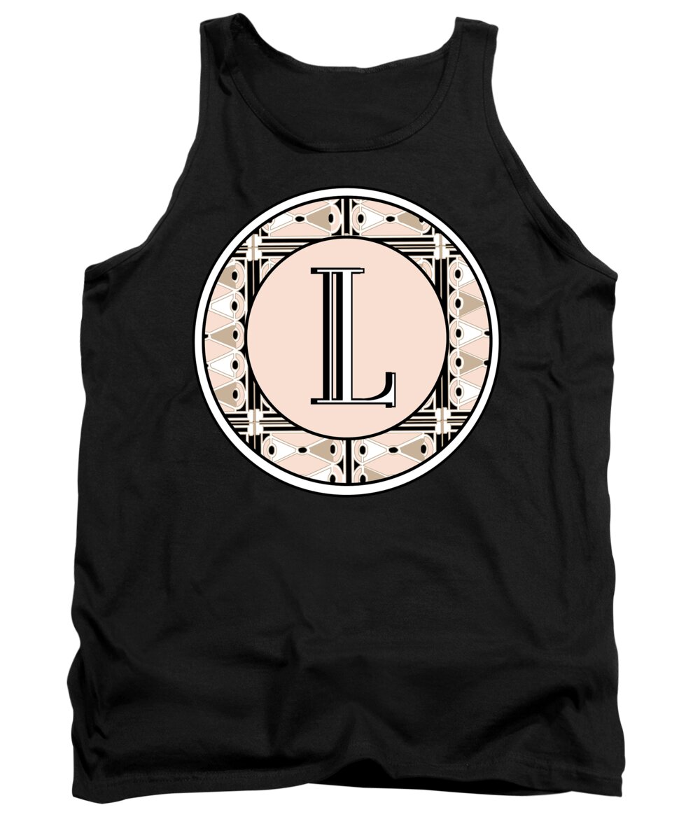 Art Deco Tank Top featuring the digital art Pink Champagne Deco Monogram L by Cecely Bloom