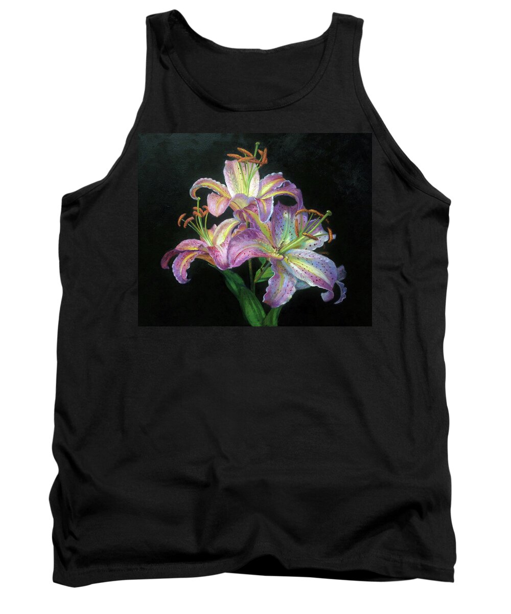 Lilies Tank Top featuring the painting Pink Lilies by Marie Witte