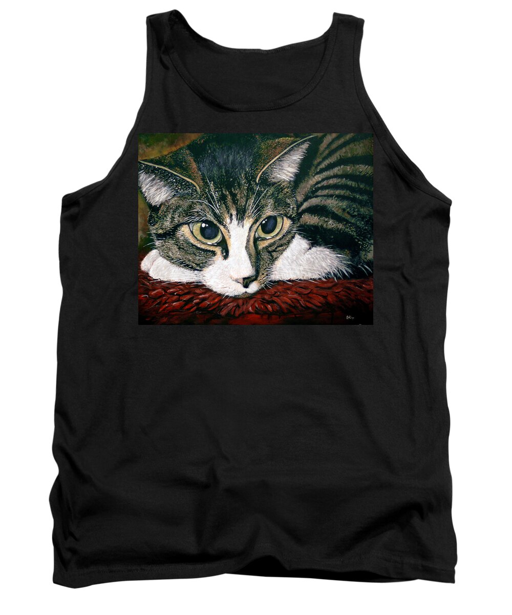 Cat Tank Top featuring the painting Pooky by Arie Van der Wijst