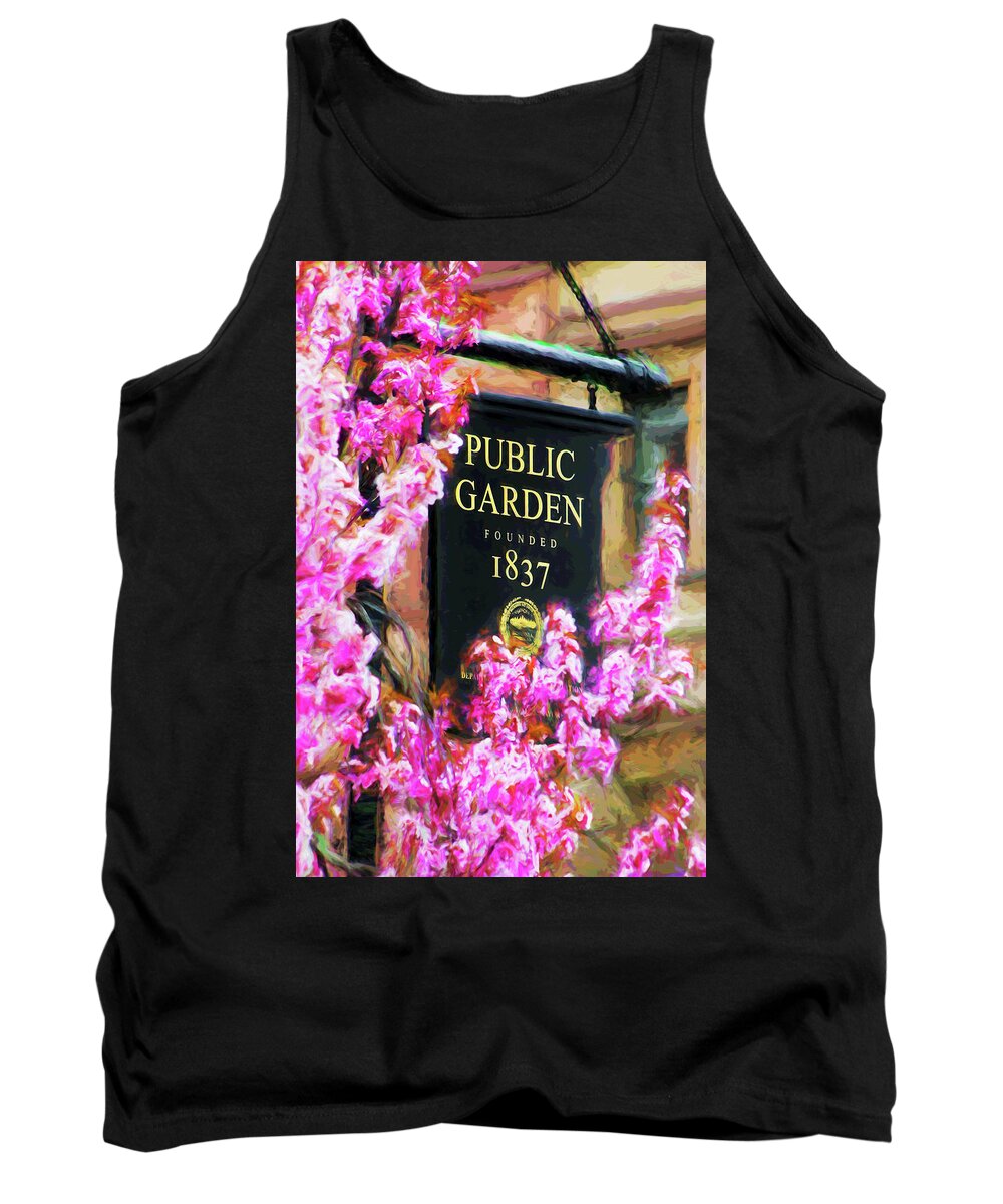 Pink Tank Top featuring the photograph Public Gardens Sign Springtime by Barry Wills