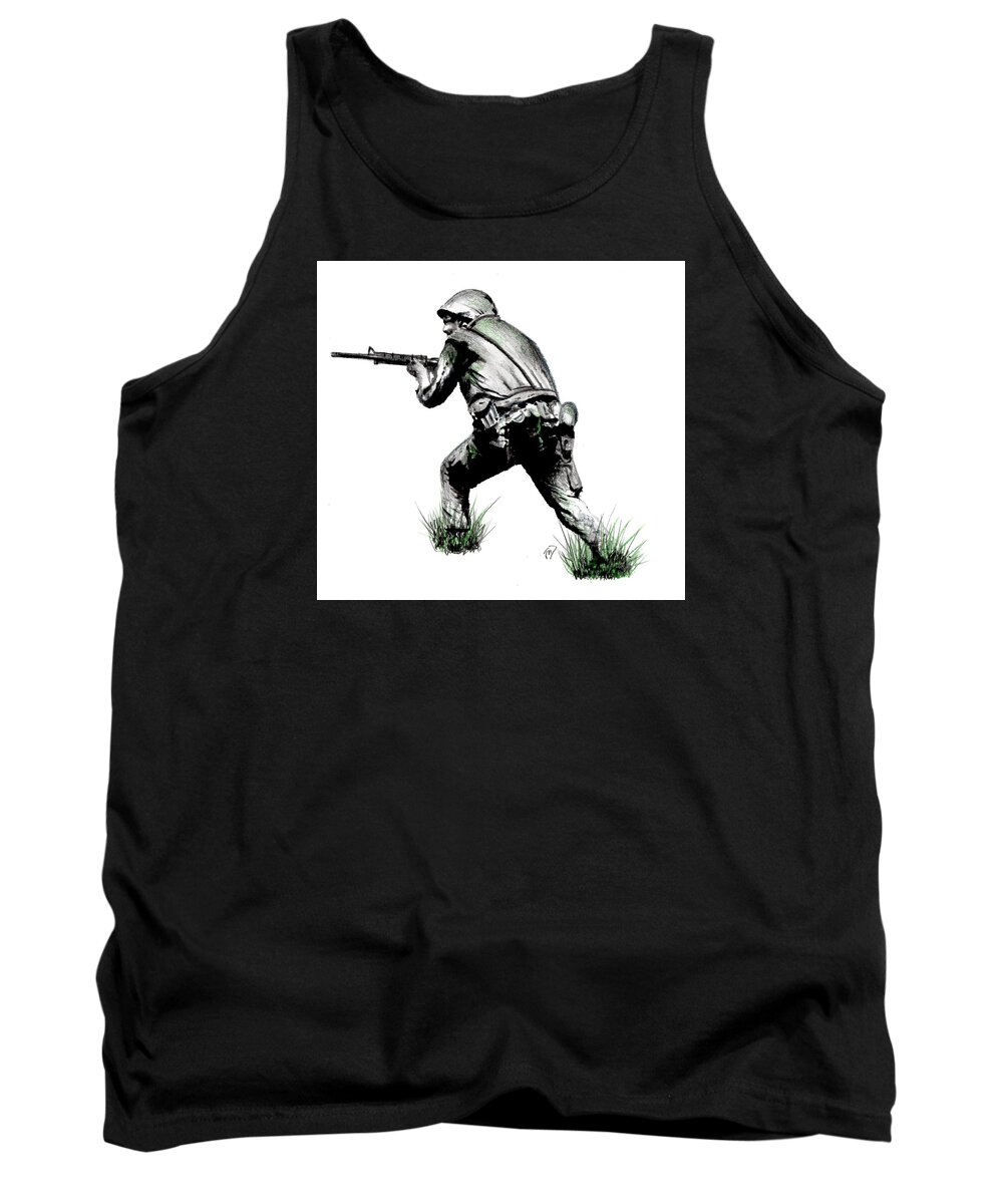 Vietnam Soldier Tank Top featuring the painting Pursuit by Joe Dagher