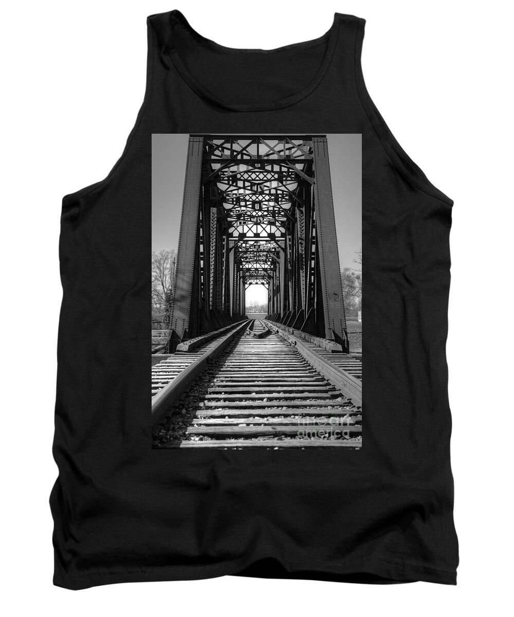 Railroad Tank Top featuring the photograph Railroad Bridge Black And White by Sharon McConnell