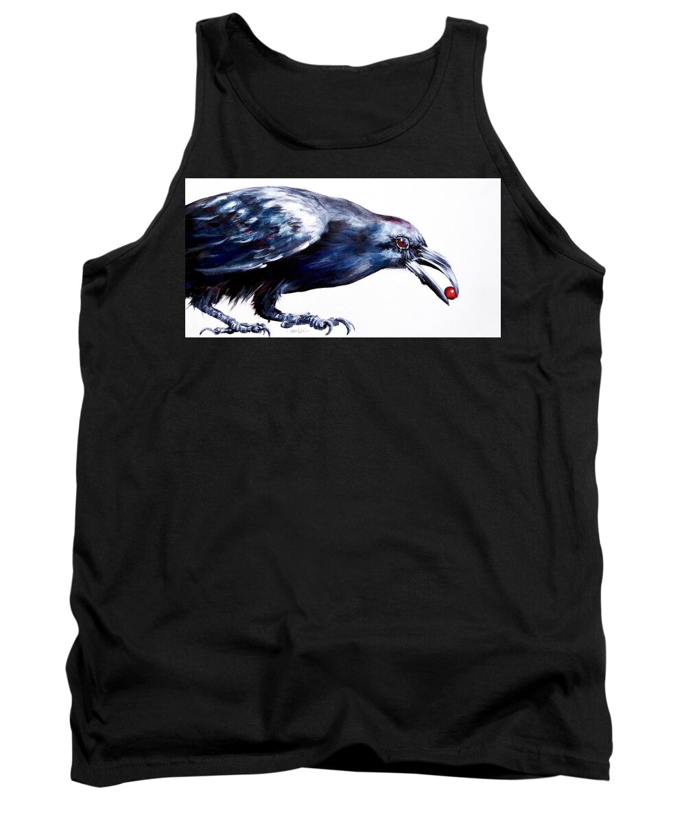 Raven Tank Top featuring the painting Raven with Berry by Pat Dolan