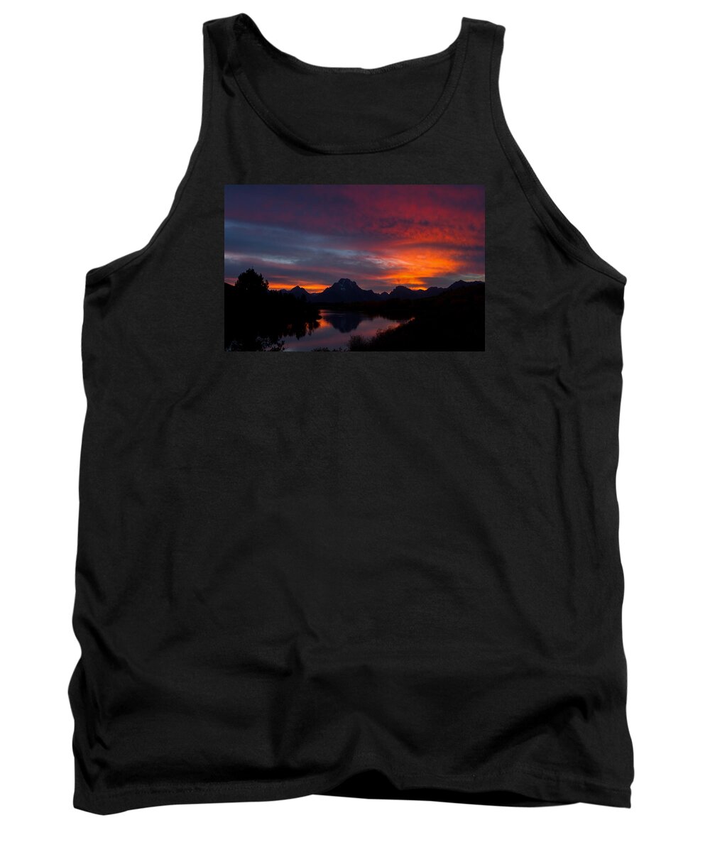 Grand Teton Tank Top featuring the photograph Red Sky at Oxbow by Shari Sommerfeld