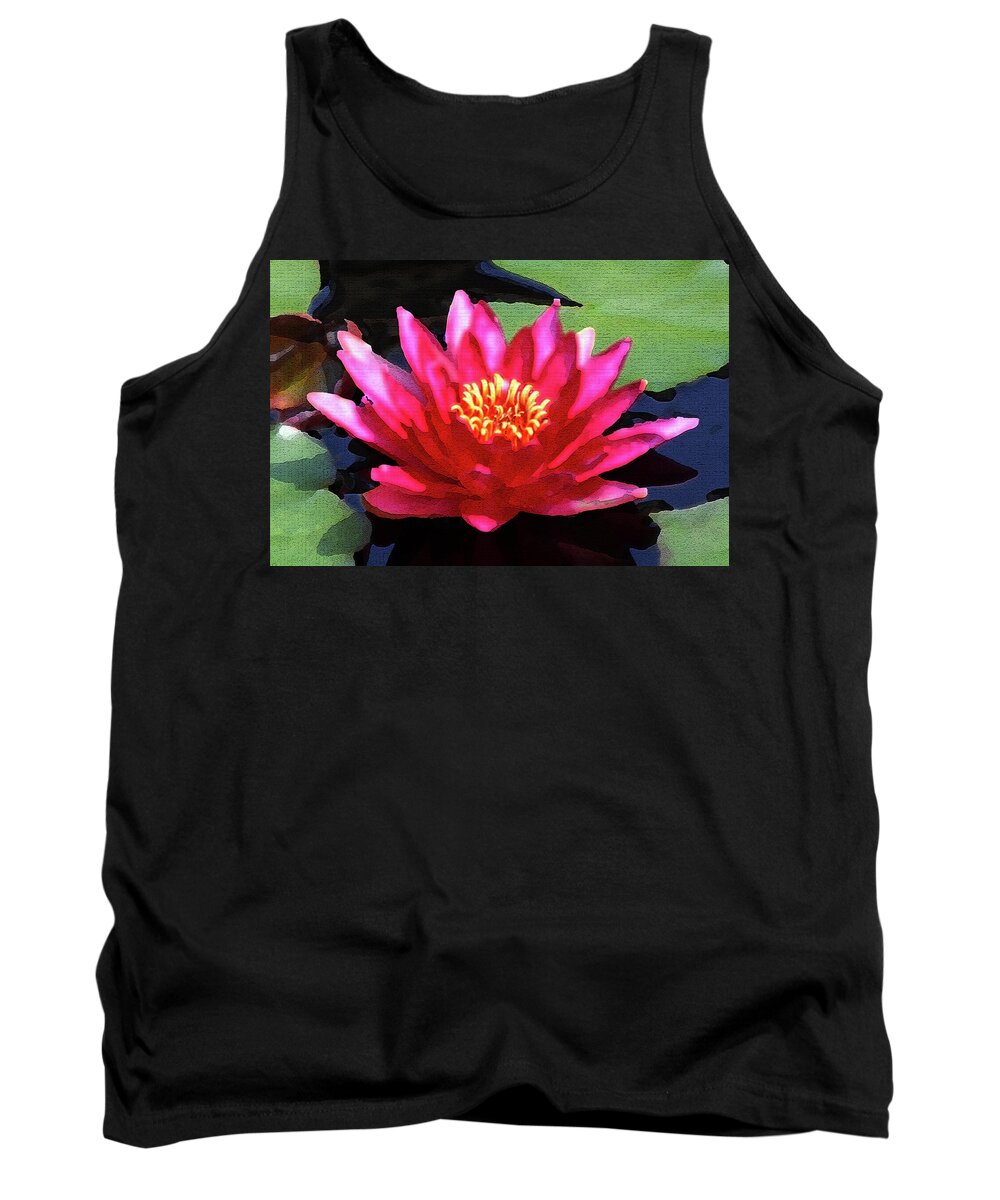Floral Tank Top featuring the photograph Red Water Lily - Palette Knife by Lou Ford