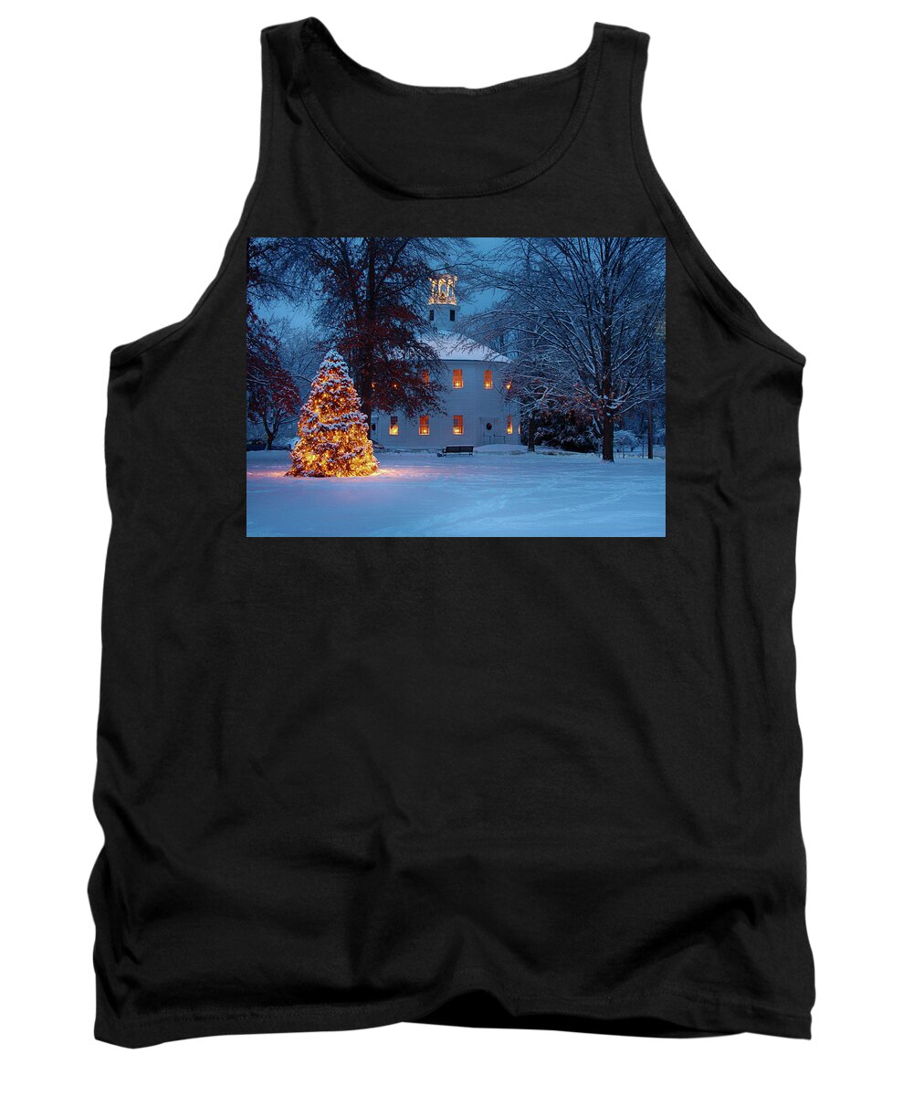 Round Church Tank Top featuring the photograph Richmond Vermont round church at Christmas by Jeff Folger