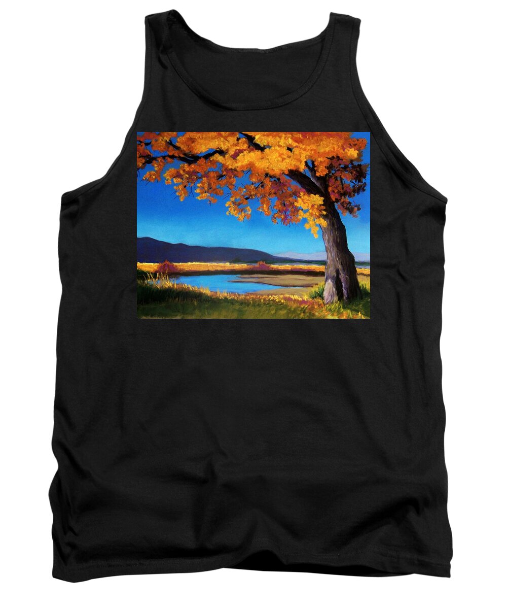 Landscape Tank Top featuring the pastel River Cottonwood by Candy Mayer