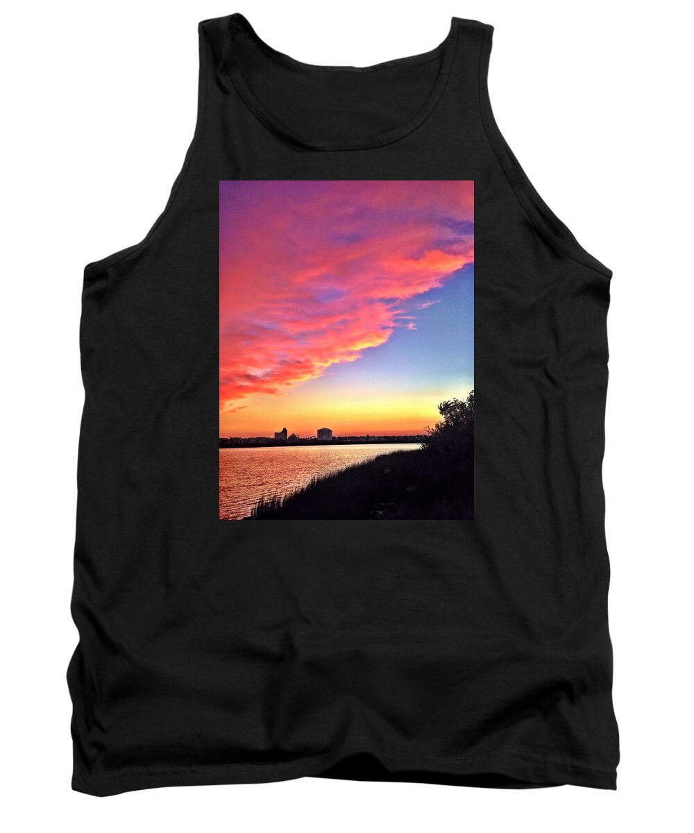 Sunset Tank Top featuring the photograph Riverside Skyline by Lisa Pearlman