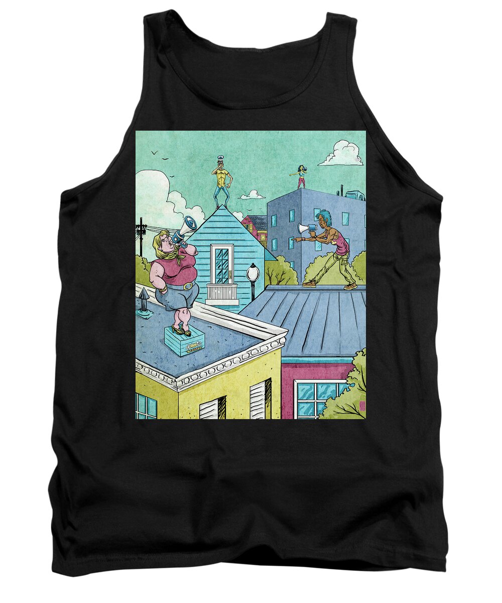 Social Commentary Tank Top featuring the digital art Rooftops by Baird Hoffmire