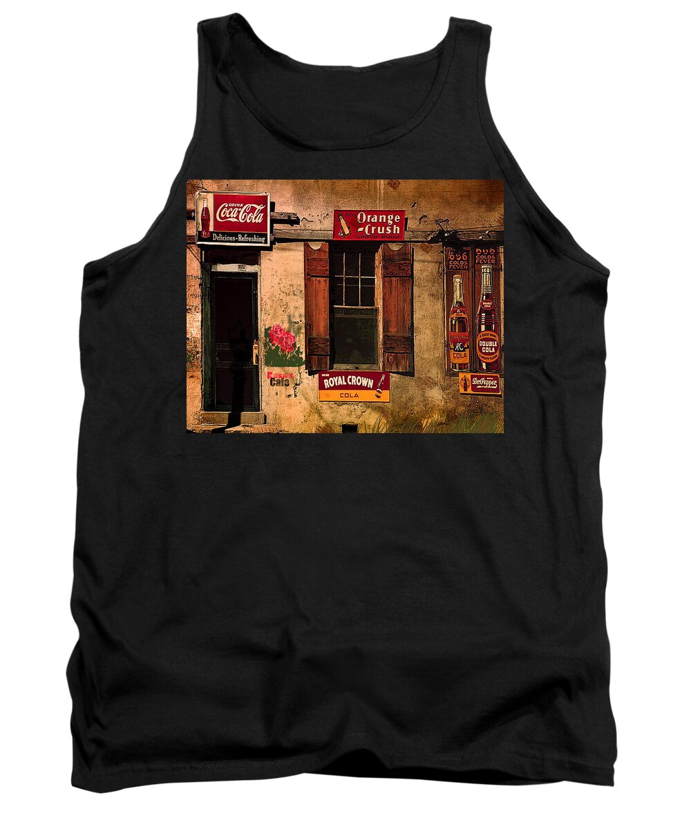 Old Buildings Tank Top featuring the digital art Rosas Cafe by J Griff Griffin