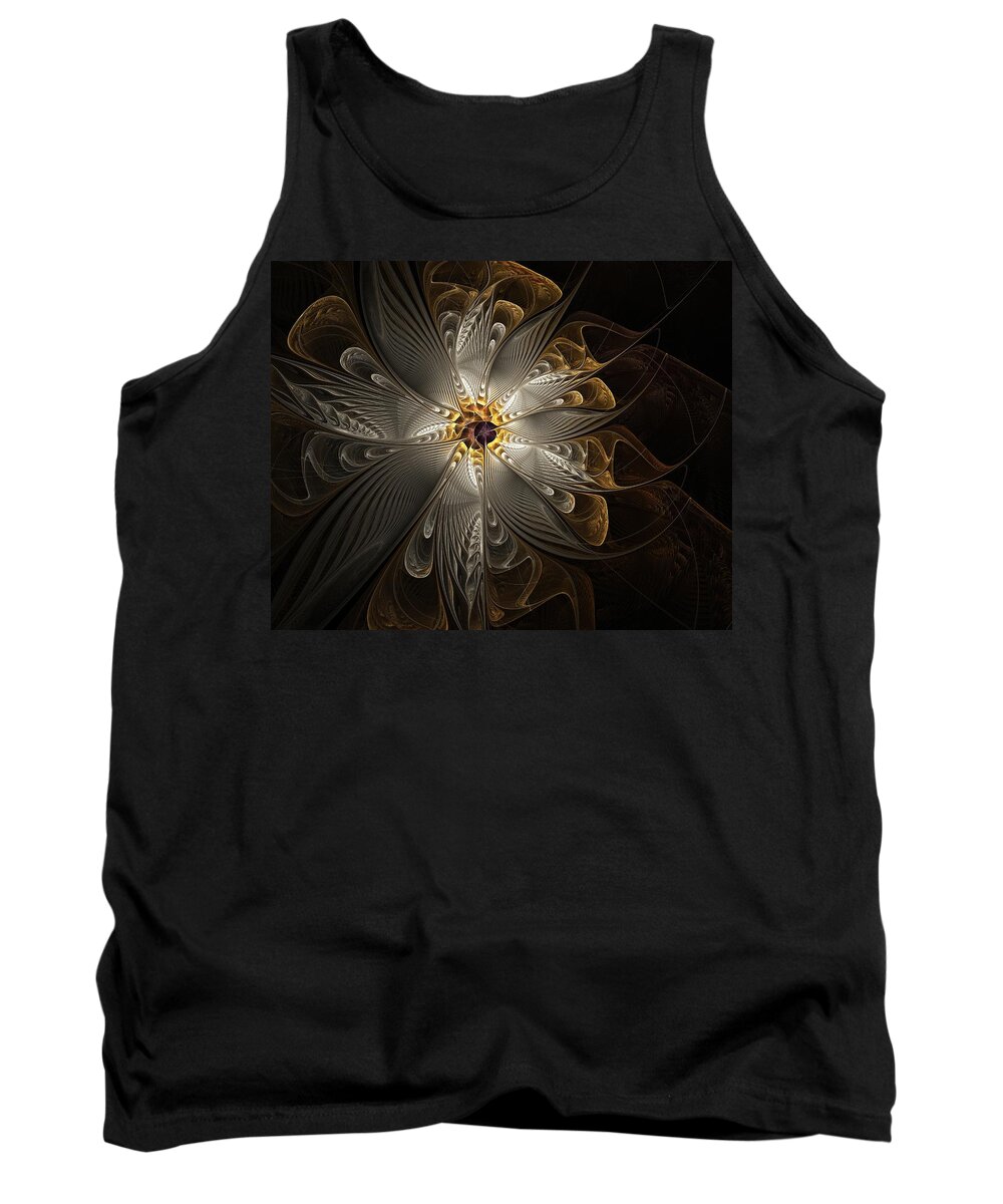 Digital Art Tank Top featuring the digital art Rosette in Gold and Silver by Amanda Moore