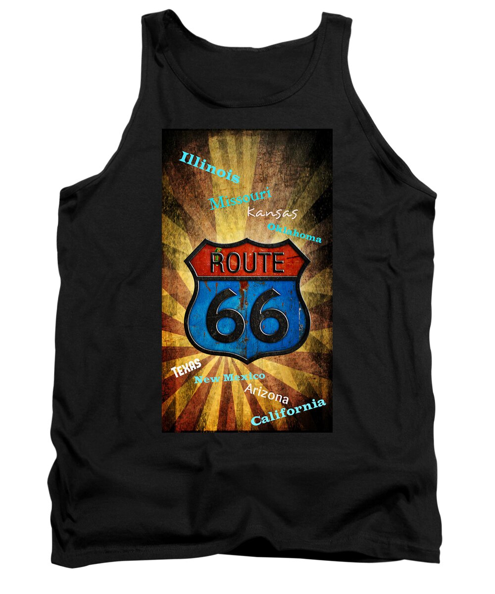 Route Tank Top featuring the digital art Route 66 by Rumiana Nikolova